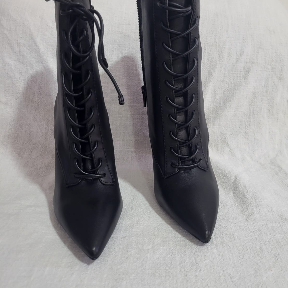 Aldo Began 001 Black Stiletto Heeled Boots with Lace-Up Design - Picture 3 of 6